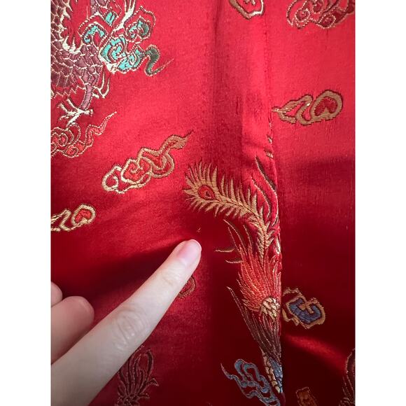 Vintage Kimono Robe 100% Silk Japanese Dragons Red Rainbow XXL PTP 24" - Picture 9 of 12